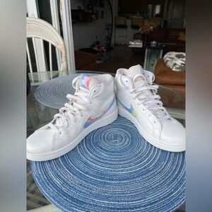 Nike White High-Tops with Multicolor tie dye Swoosh